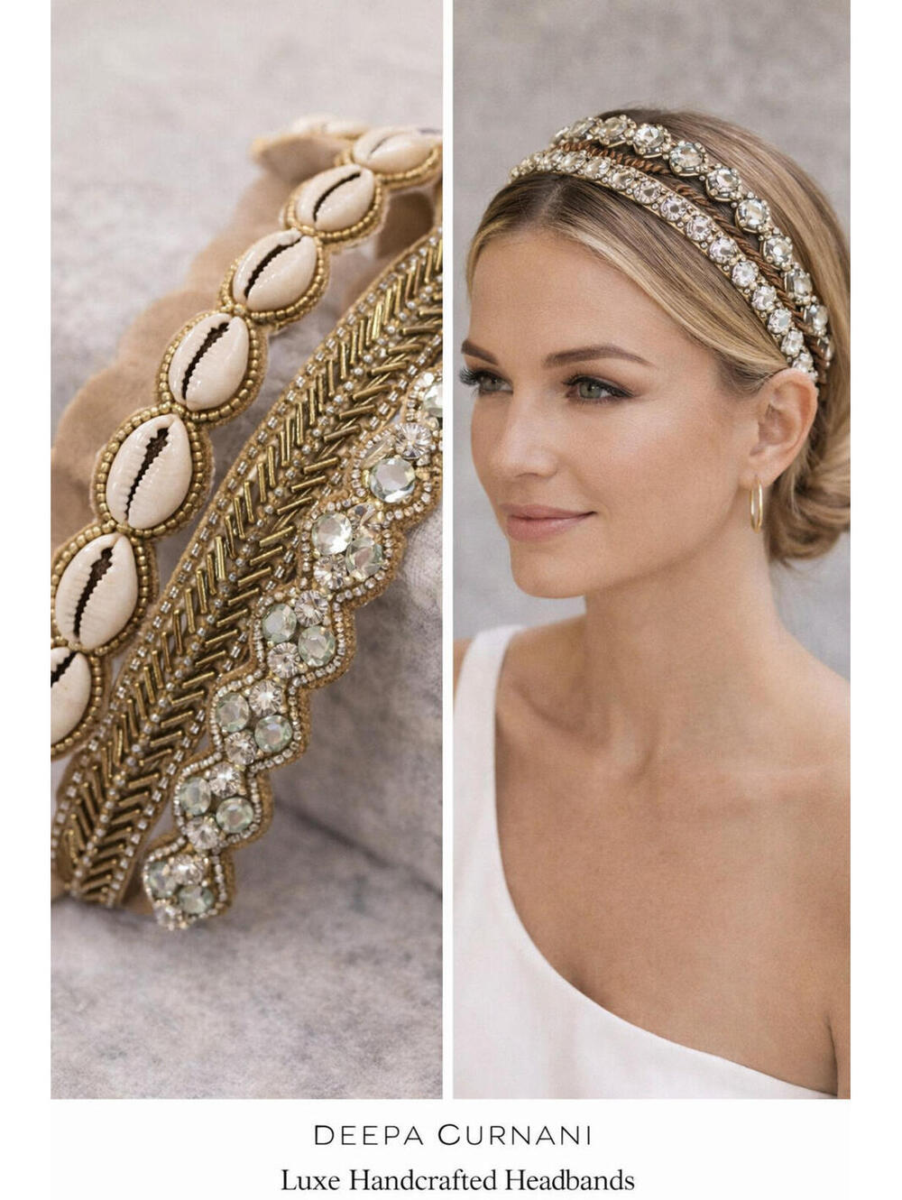 Deepa Gurnani Headband Set Beaded Crystal Shell Boho Luxe Hair Accessories Bundl